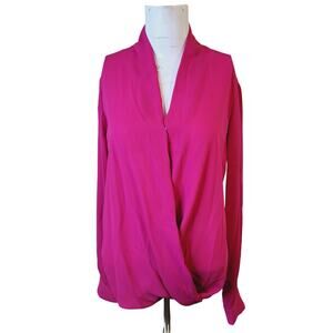 Anthropologie Pleione size M women blouse faux wrap open front adjustable sleeve